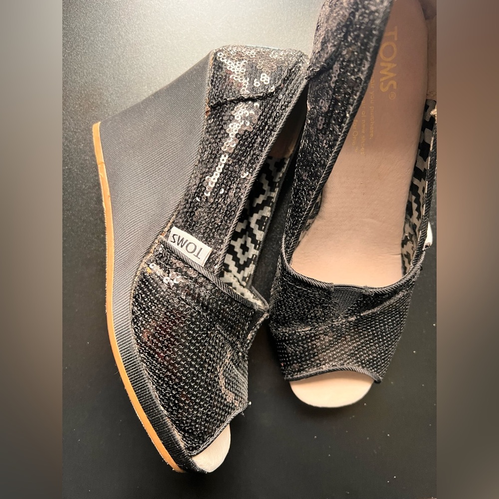 TOMS Black Sequin Michelle Wedge